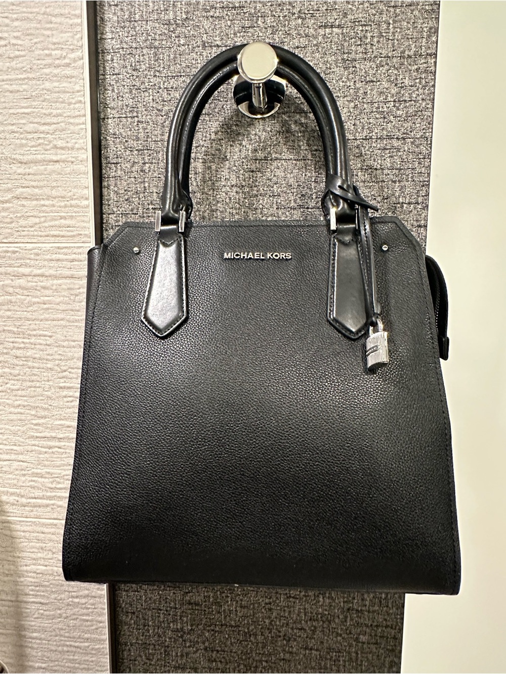Michael Kors Black Pebbled Leather Tote with Top Handles